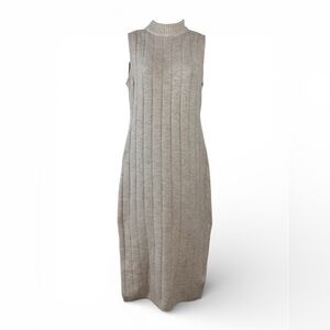 House of Harlow 1960 Beige Oatmeal Ribbed Midi Sleeveless Sweater Dress